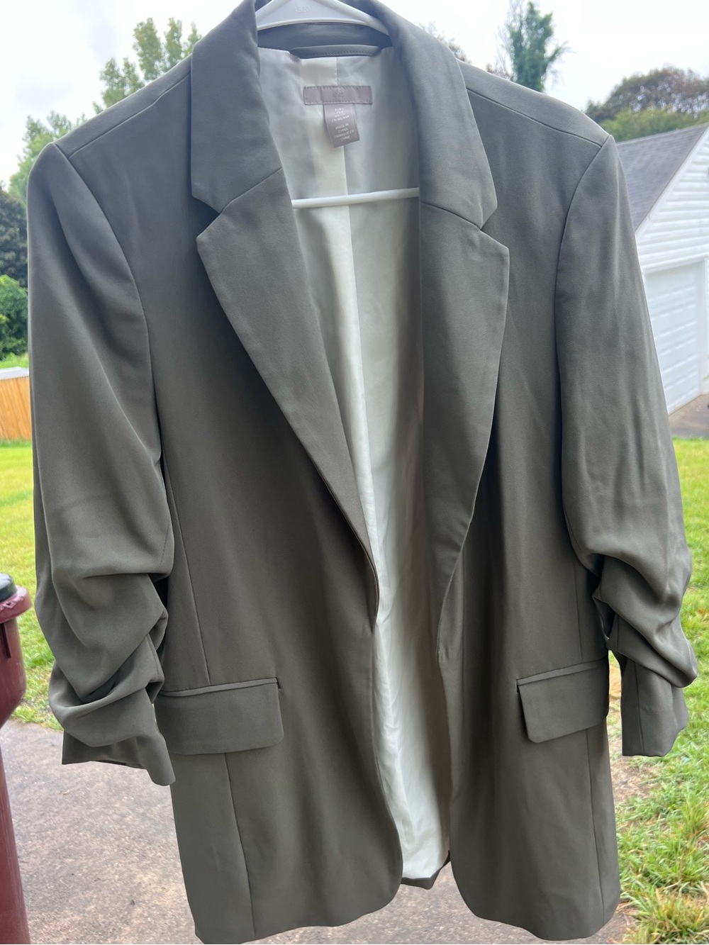 H&M Dark Grey Ruched 3/4 Sleeve Open Front Blazer Size Small